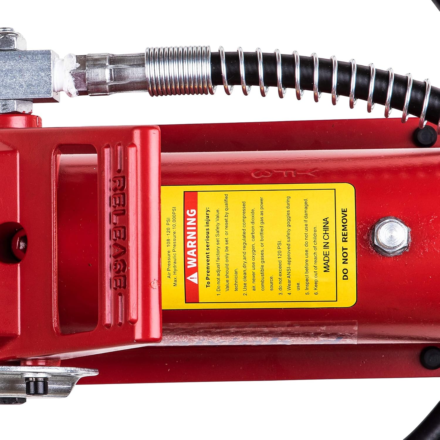 Taixinhyd Air Hydraulic Pump 10,000 PSI 10 Ton Porta Power Hydraulic Air Foot Pump Control Lift with Air Line Lubricator Hose