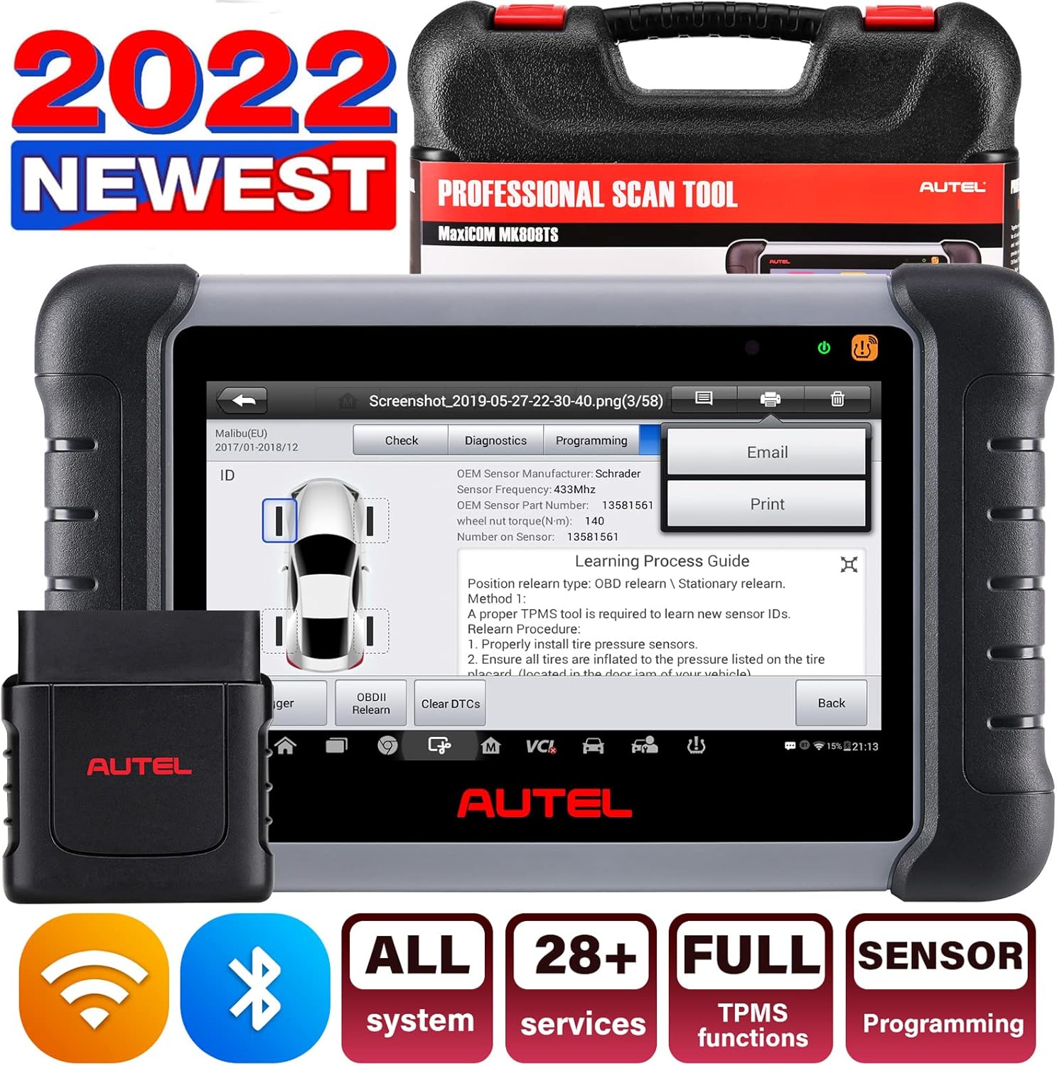 Autel MK808TS MaxiCOM OBD2 Diagnostic Scanner with Complete TPMS Functions,Oil Reset,EPB,SAS,BMS,DPF,IMMO (Advanced Version of MK808/MK808BT)