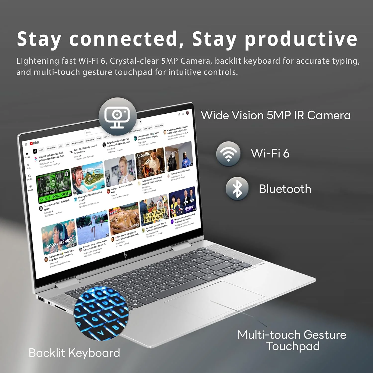 HP Envy x360 2-in-1 15.6" FHD Touchscreen Laptop, Intel Core i7-1355U, 16GB LPDDR5 RAM, 512GB SSD, Intel Iris Xe Graphics, Backlit KB, 5MP IR Camera, Win 11, Silver, Hotface 32GB USB Card