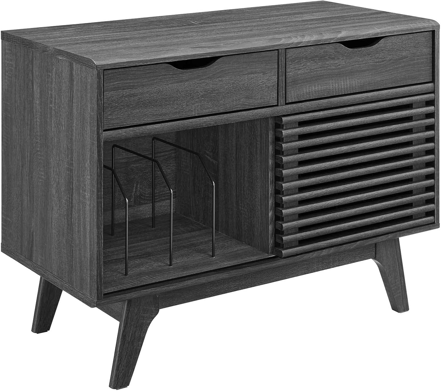 Modway Render Mid-Century Modern 37" Vinyl Record Display Stand with Drawers in Charcoal