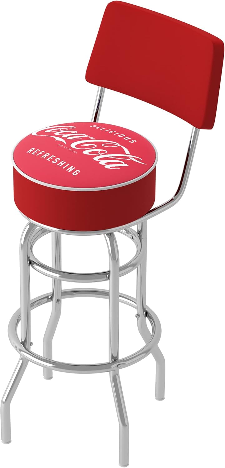 Bar Stool - Coca-Cola Vintage Stool with Foam Padded Seat and Back - Swivel Chair for Game Room, Garage, or Home Bar by Trademark Gameroom