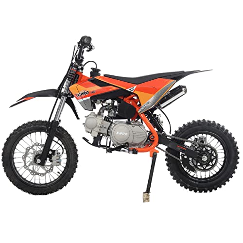 X-PRO 110cc Dirt Bike with Semi-Automatic Transmission, Kick Start, Big 14"/12" Tires! (Orange)