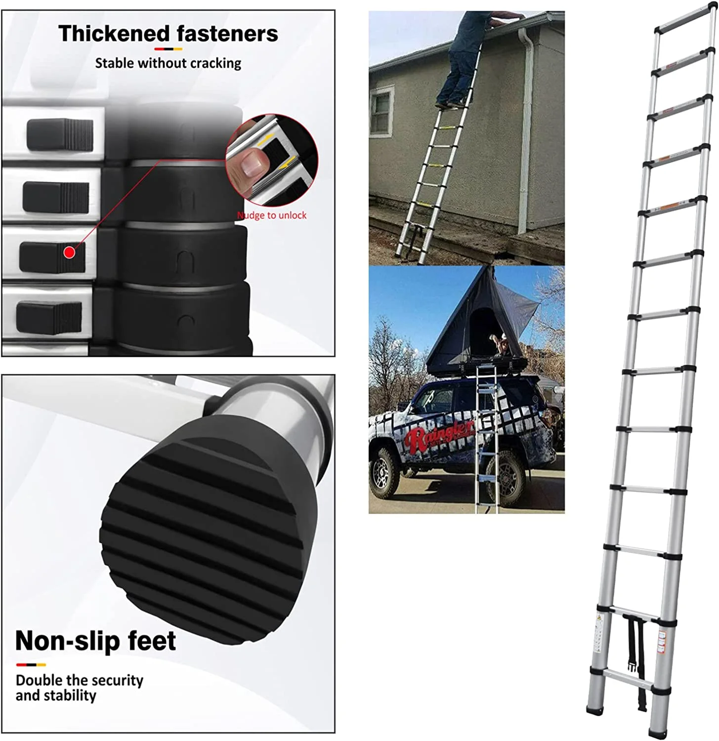 Telescoping Ladder 16FT Aluminum Telescoping Extension Ladder, Collapsible Ladder Attic Ladder Rv Ladder, Portable Telescopic Ladder for Outdoor Working & Household Use, Folding Ladder 330lb Capacity