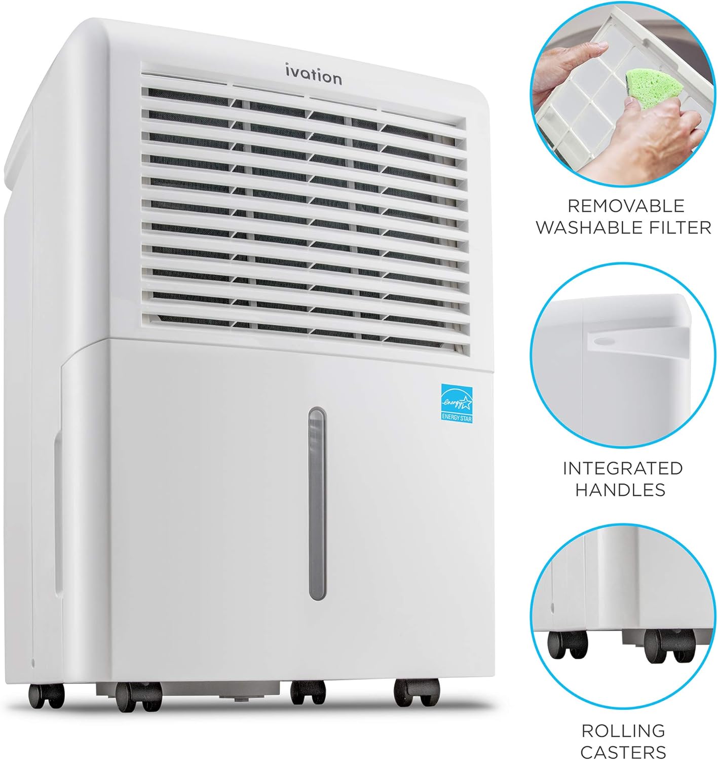 Ivation 4,500 Sq Ft Energy Star Dehumidifier with Pump, Large Capacity Compressor Includes Programmable Humidity, Hose Connector, Auto Shutoff and Restart and Washable Filter (4,500 Sq Ft W/ Pump)