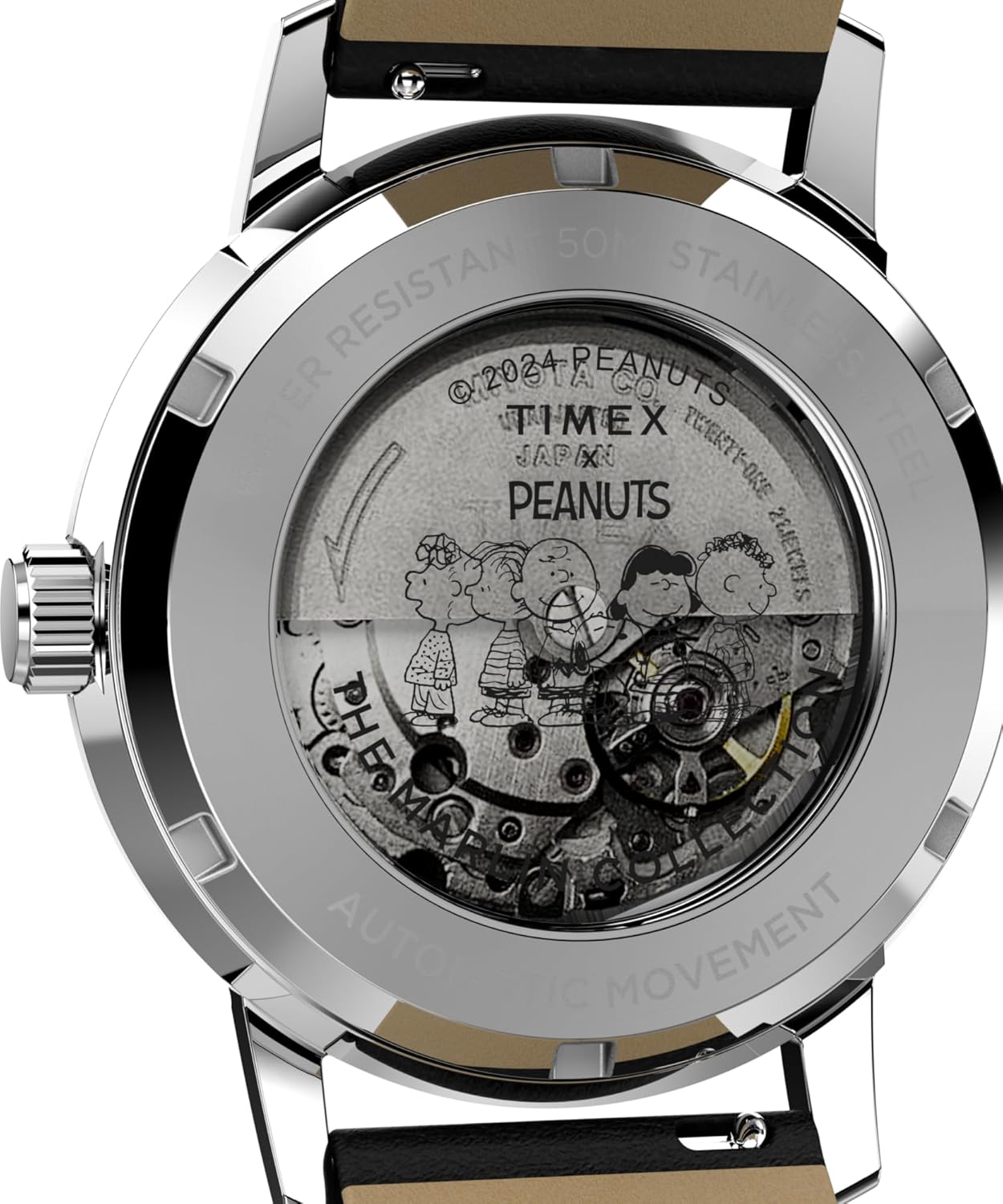 Timex Men's Marlin Automatic Peanuts Sketch 40mm Watch - Black Strap Silver-Tone Dial Stainless Steel Case
