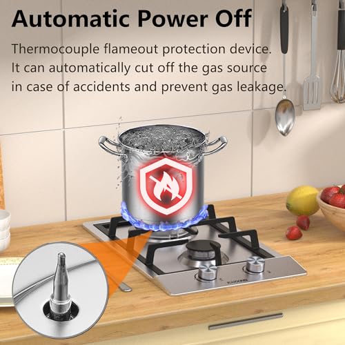 Gas Cooktop, Bulit-in Gas Stove Top, NG/LPG Convertible Cooktops, Propane Cooktop with Thermocouple Protection, Stainless Steel