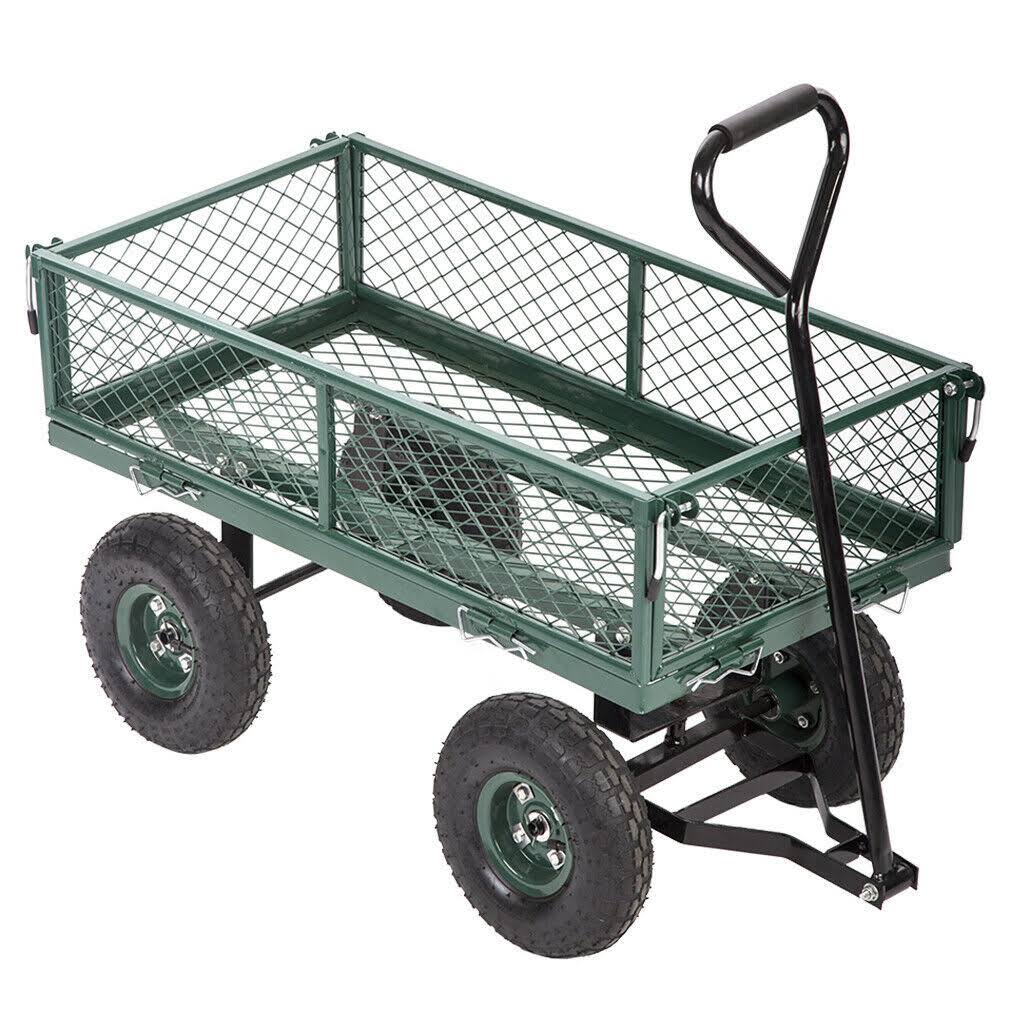 Heavy Duty Beach Lawn Garden Yard Cart 4 Tire Pulling Wagon Landscape Utility
