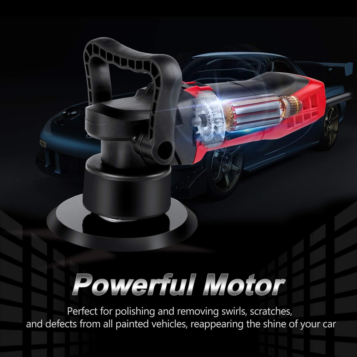 Avid Power Buffer Polisher, 6-inch Dual Action Polisher Random Orbital Car Buffer Polisher Waxer with Variable Speed, 3 Foam Pads for Car Polishing and Waxing, AEP127