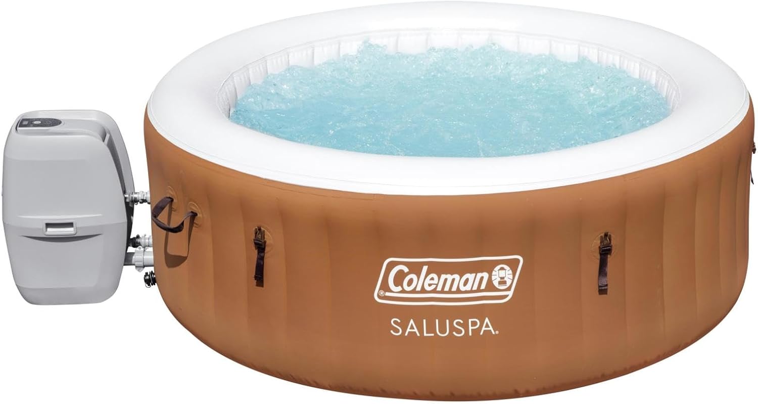 Coleman SaluSpa Ponderosa AirJet Inflatable Round Hot Tub + Bestway SaluSpa Underwater Non Slip Pool and Spa Seat with Adjustable Legs