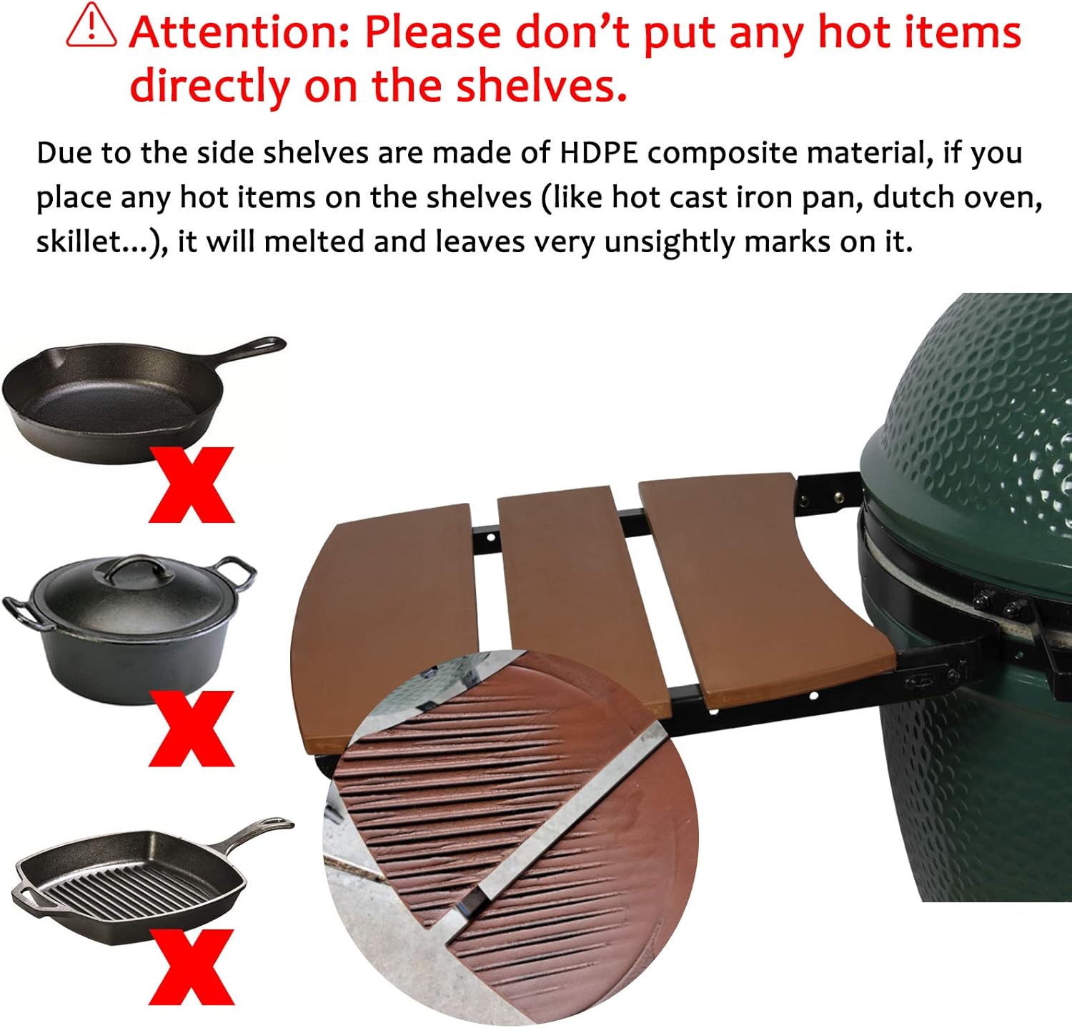 Dracarys HDPE Shelves for Big Green Egg Big Green Egg Accessories Replacement,Grill Egg Mate Folding Side Shelves Fit for Large (L) Big Green Egg Side Shelves Grill Smoker Accessories,Set of 2-New