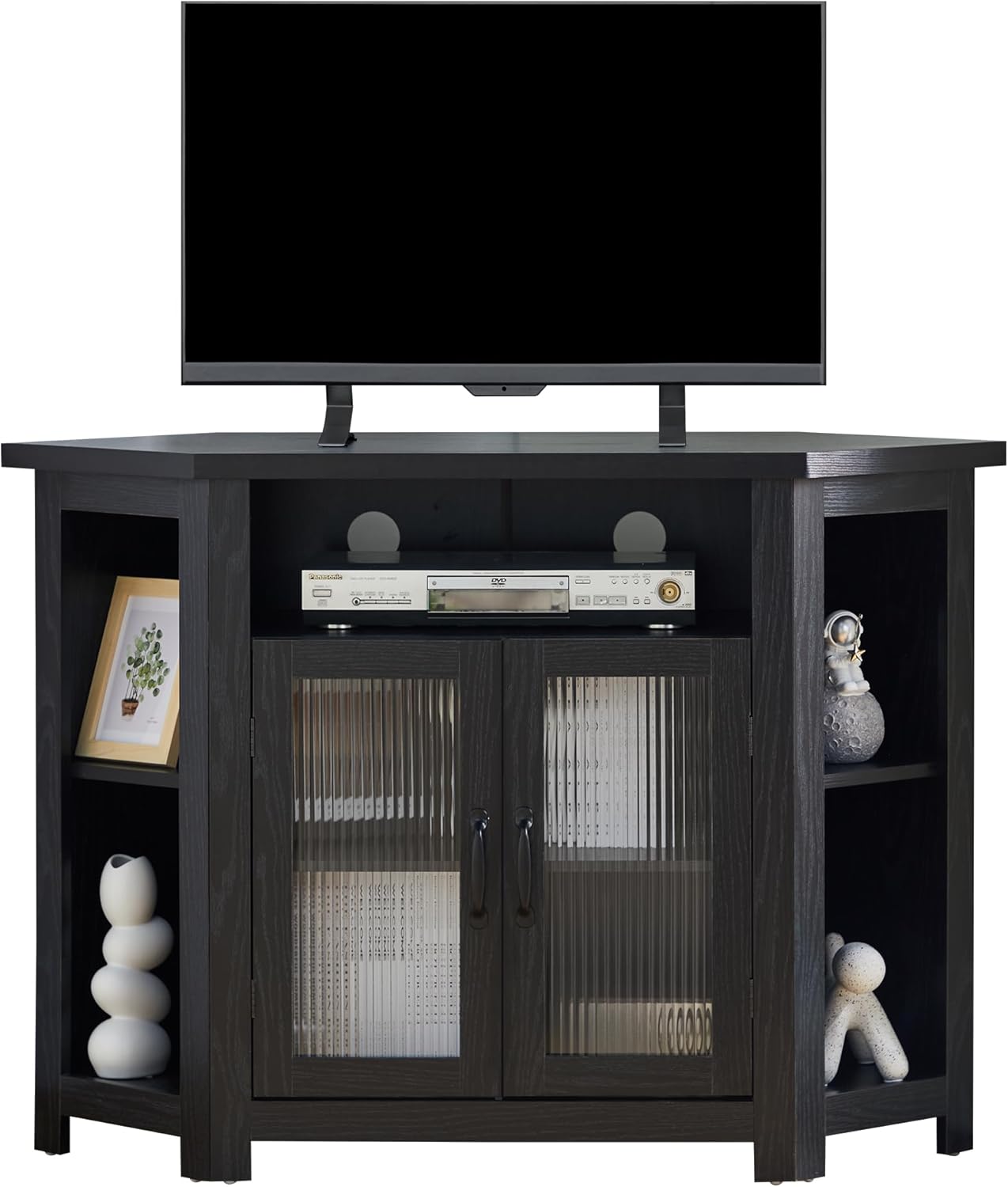 Corner TV Stand for TVs up to 50 Inch, Media Entertainment Center with Storage Shelves and Glass Doors, Console Table Buffet Cabinet for Living Room Bedroom