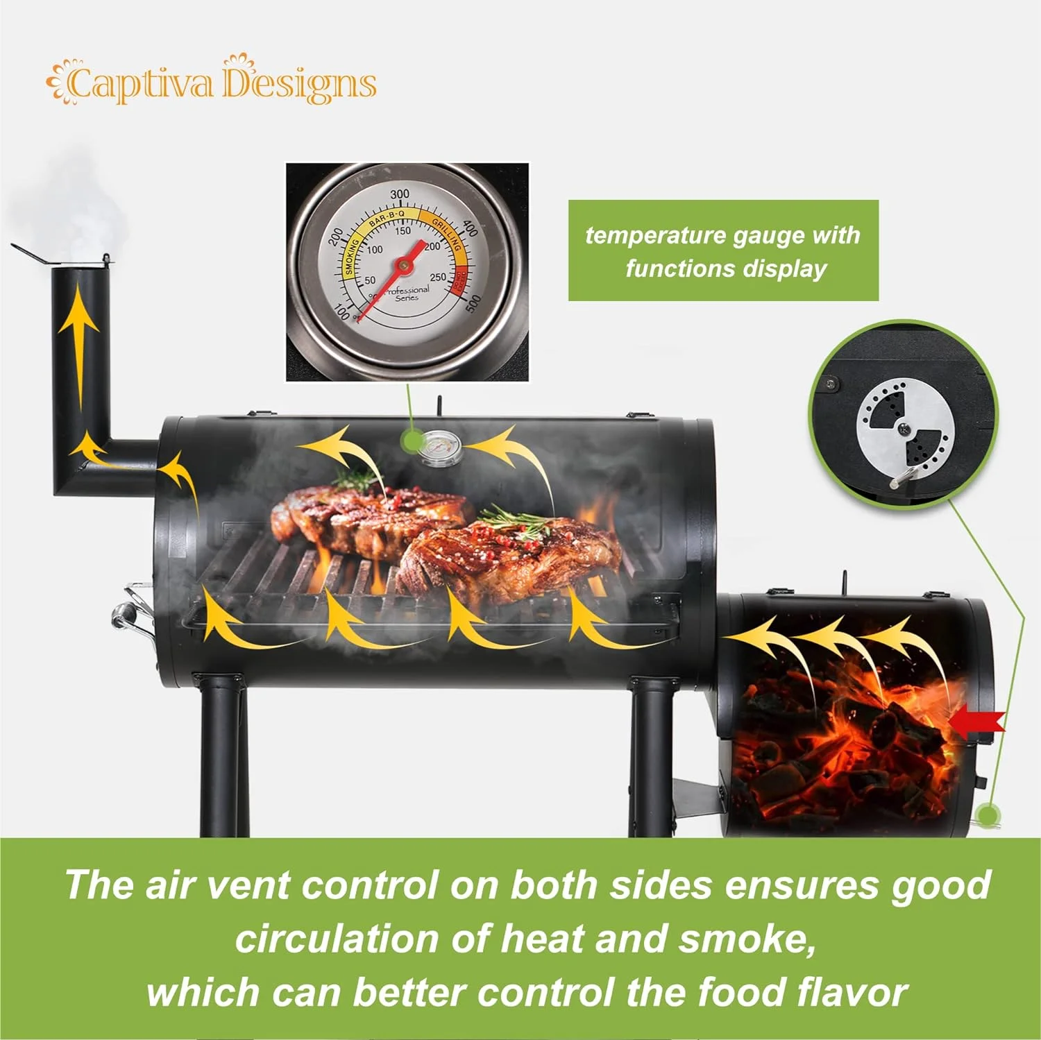 YOJFOTOU Heavy Duty Outdoor Smoker,Extra Large Cooking Area(941 sq.in. in Total) Offset Smoker, Best Charcoal Smoker and Grill Combo for Outdoor Garden Patio and Backyard Cooking