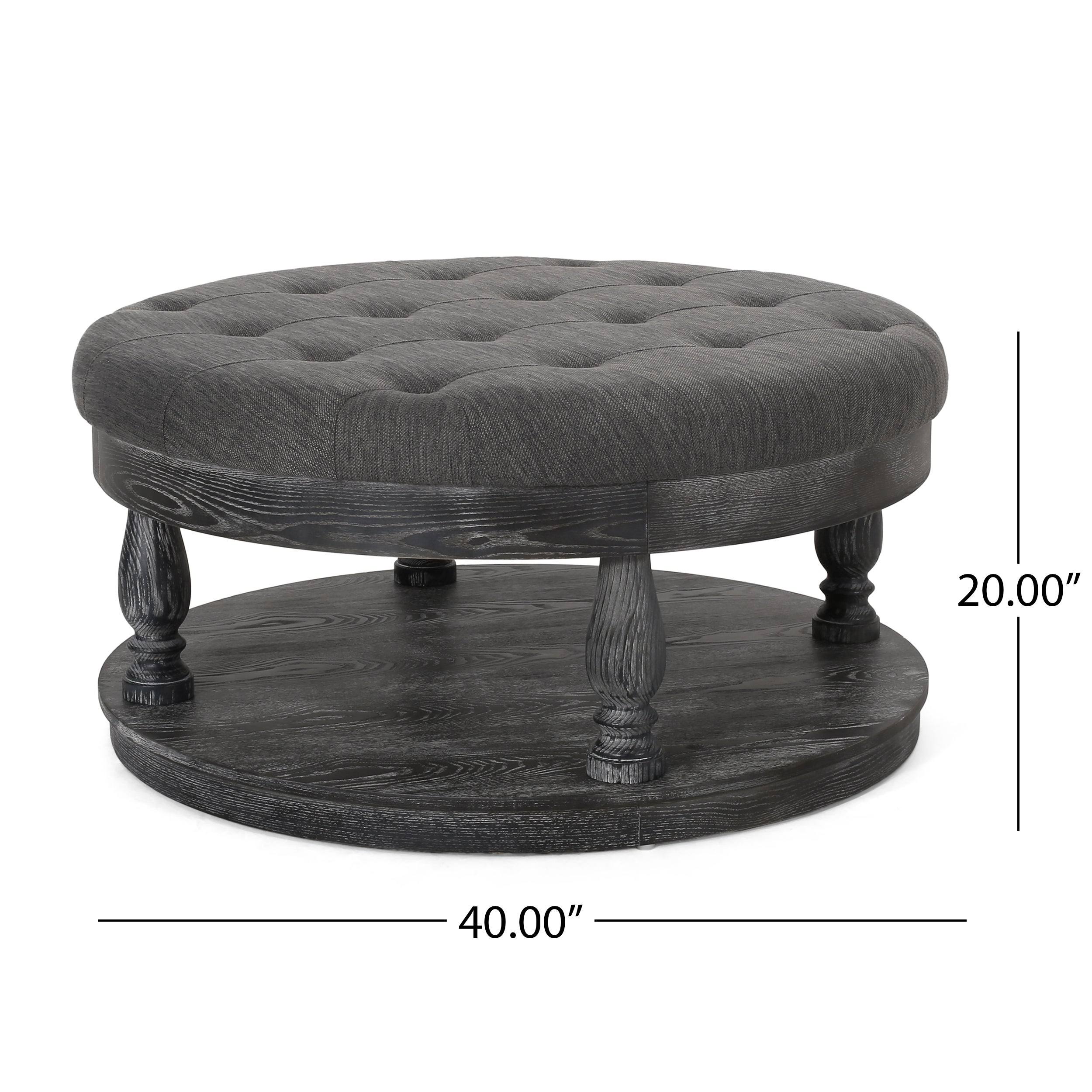 Christopher Knight Home Francis Contemporary Fabric Round Ottoman, Charcoal and Gray