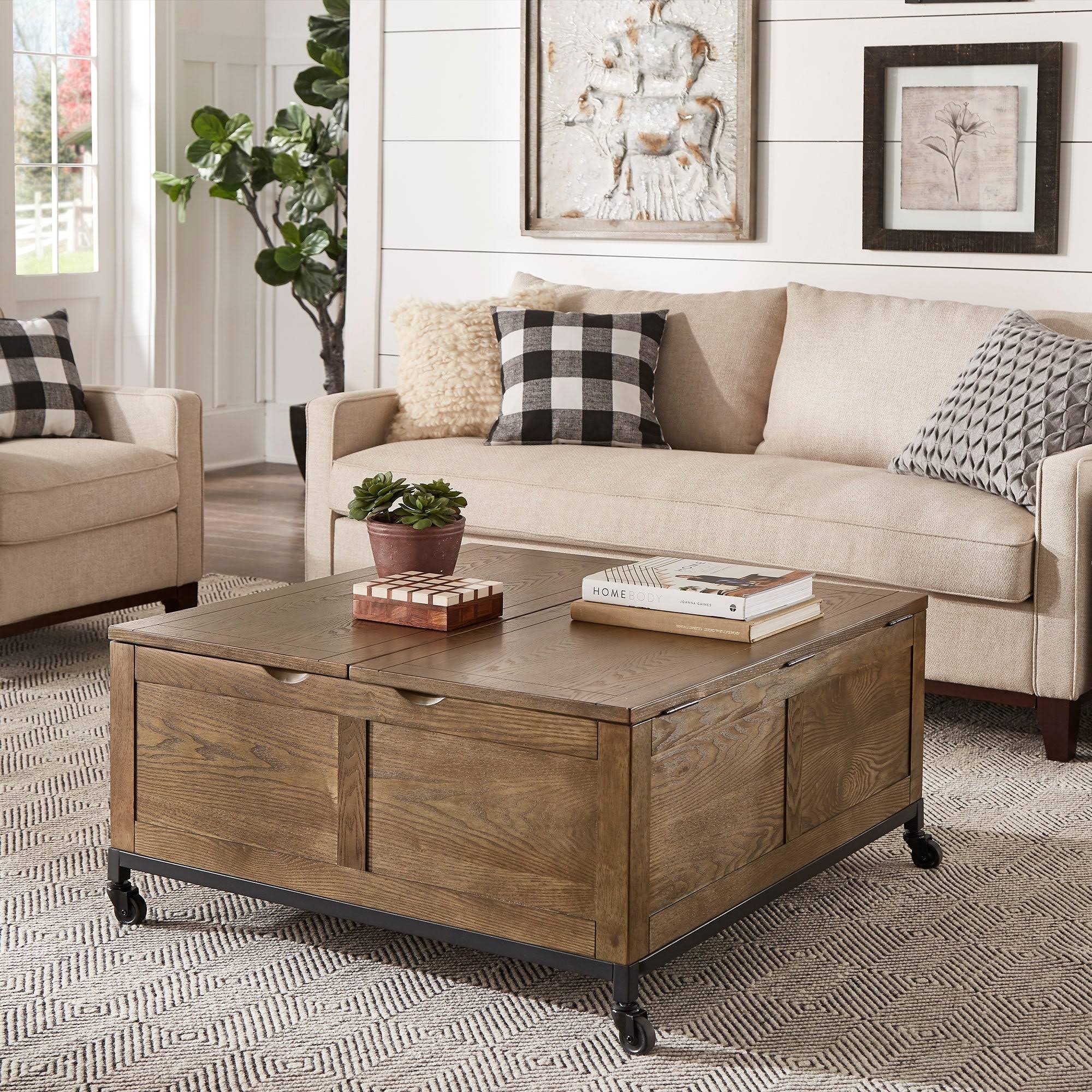 Shay Square Storage Trunk Cocktail Table with Caster Wheels by Inspire Q Artisan - Brown