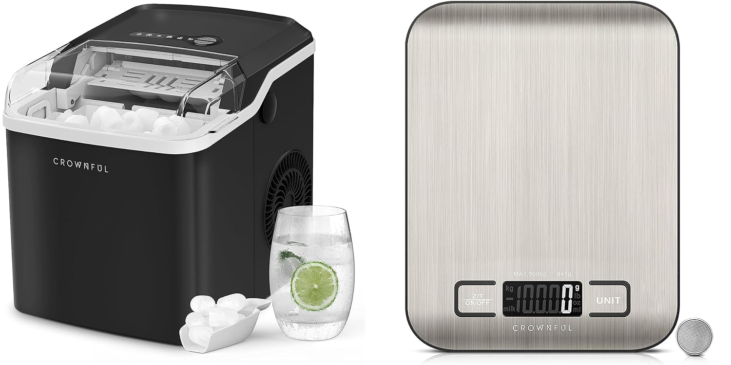 CROWNFUL Ice Makers Countertop, Portable Small Ice Machine with Self-Cleaning & CROWNFUL Food Scale