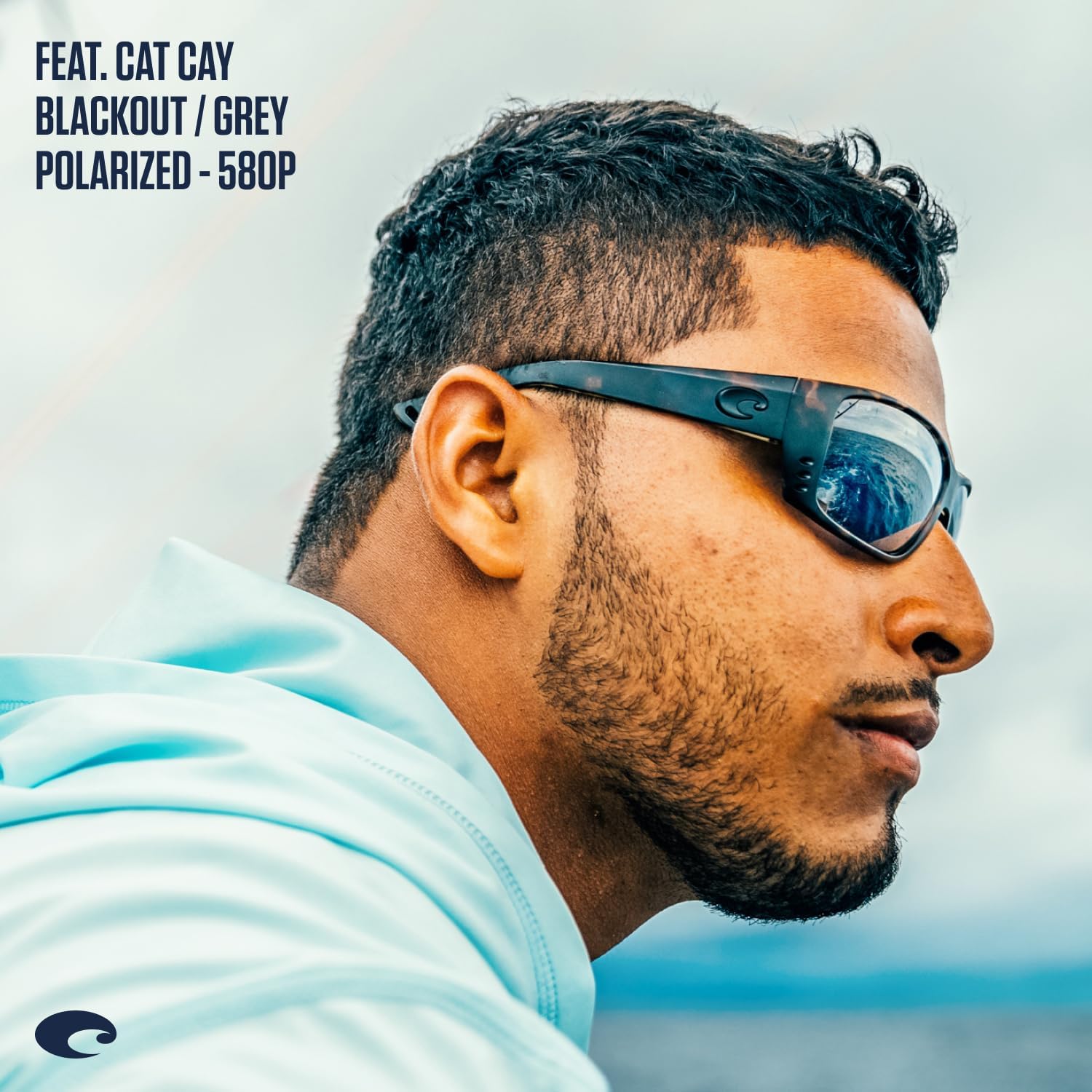 Costa Del Mar Mens Cat Cay Rectangular Sunglasses, Blackout/Grey Blue Mirrored Polarized-580P, 61 mm