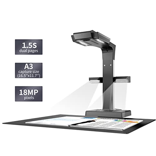 CZUR ET24 Pro Professional Book Scanner, 24MP Document Camera, 3rd Gen Auto-Flatten & Deskew Tech, A3 Document Scanner, 180+ Languages OCR, Support HDMI, for Windows/MacOS/Linux