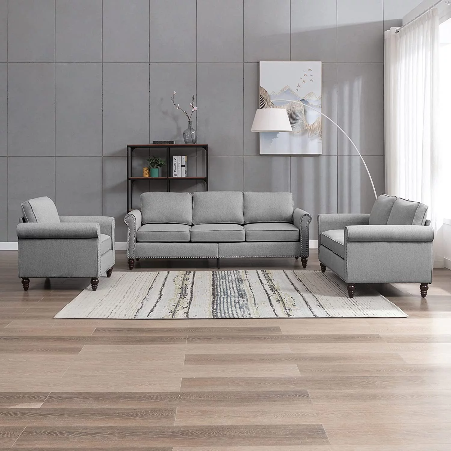 BALUS Living Room Furniture Set, 2 Piece Soft Sofa Couches Set with 5.9" Thicken Cushion, Couch and Loveseat Sets Including 3 Seat Sofa, Loveseat for Living Room Apartment, Light Grey - Curated Treasures Market