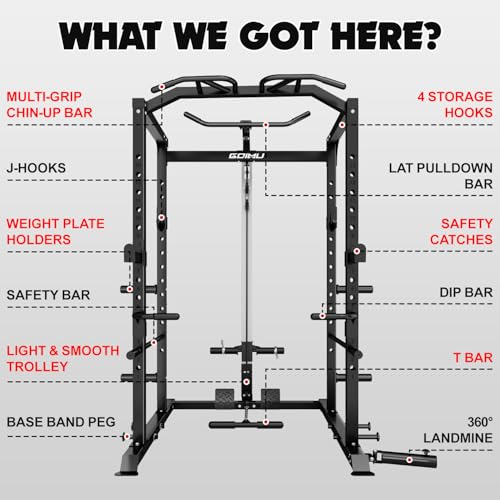C1-V4 Power Cage, 2000LBS Squat Rack with LAT Pulldown, Multi-Function Weight Cage Strength Training Machine, Workout Cage with More Attachments for Home Gym Garage