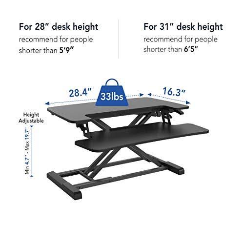 FlexiSpot Standing Desk Converter 28 inch Height Adjustable Stand Up Desk Riser, Black Home Office Desk with Deep Keyboard Tray