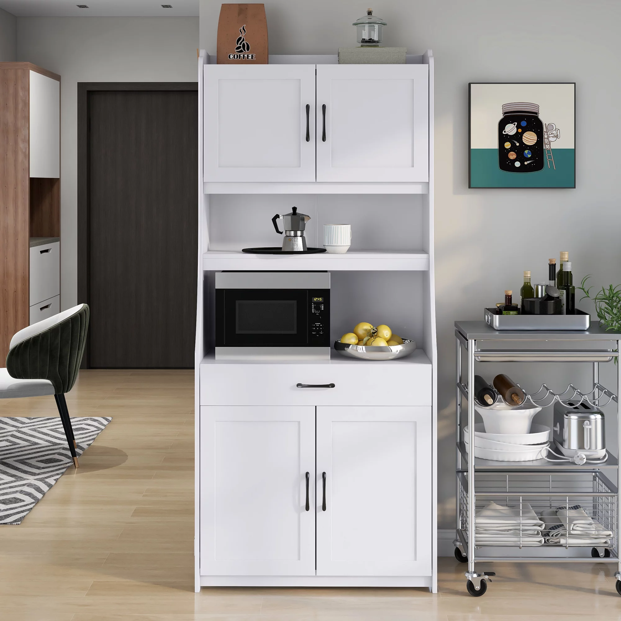 Bellemave 71" Kitchen Pantry Storage Cabinet, Wood Freestanding Hutch Cabinet with Doors and Adjustable Shelves,White - Curated Treasures Market
