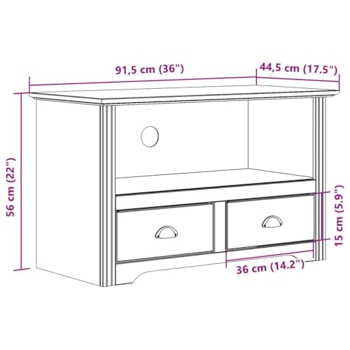 XAVIER Entertainment Center Television Stands Tv Table Tv StandTV Stand with 2 Drawers BODO Gray 35.8"x16.9"x22" Solid Wood Pine Suitable for Office, Meeting Room, Living Room, Hallway