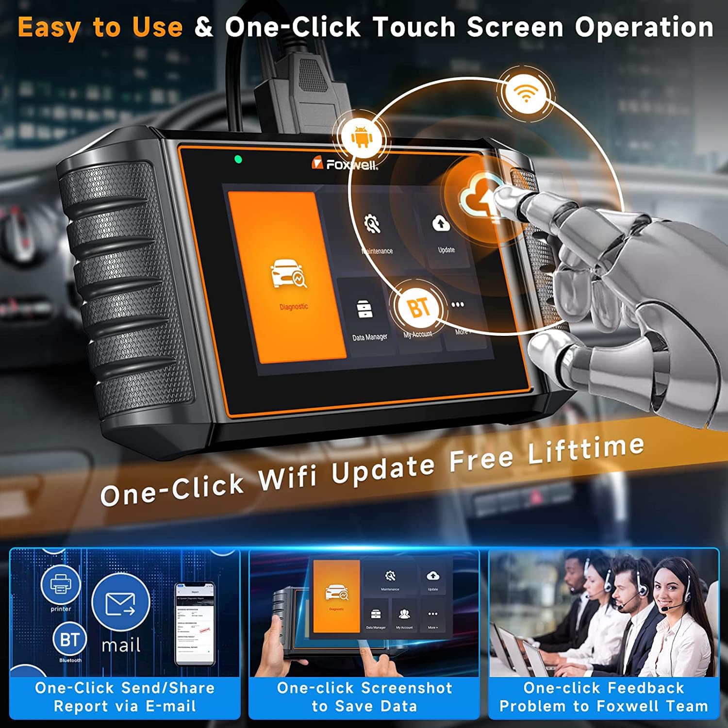 2024 FOXWELL NT716 OBD2 Scanner 9+ Resets Auto Scan Tool ABS SRS Transmission Engine Diagnostic Code Reader Free Update Injector Coding/D-P-F/BMS/ABS Bleeding/Oil Light/EPB/TPMS/SAS/Throttle Relearn