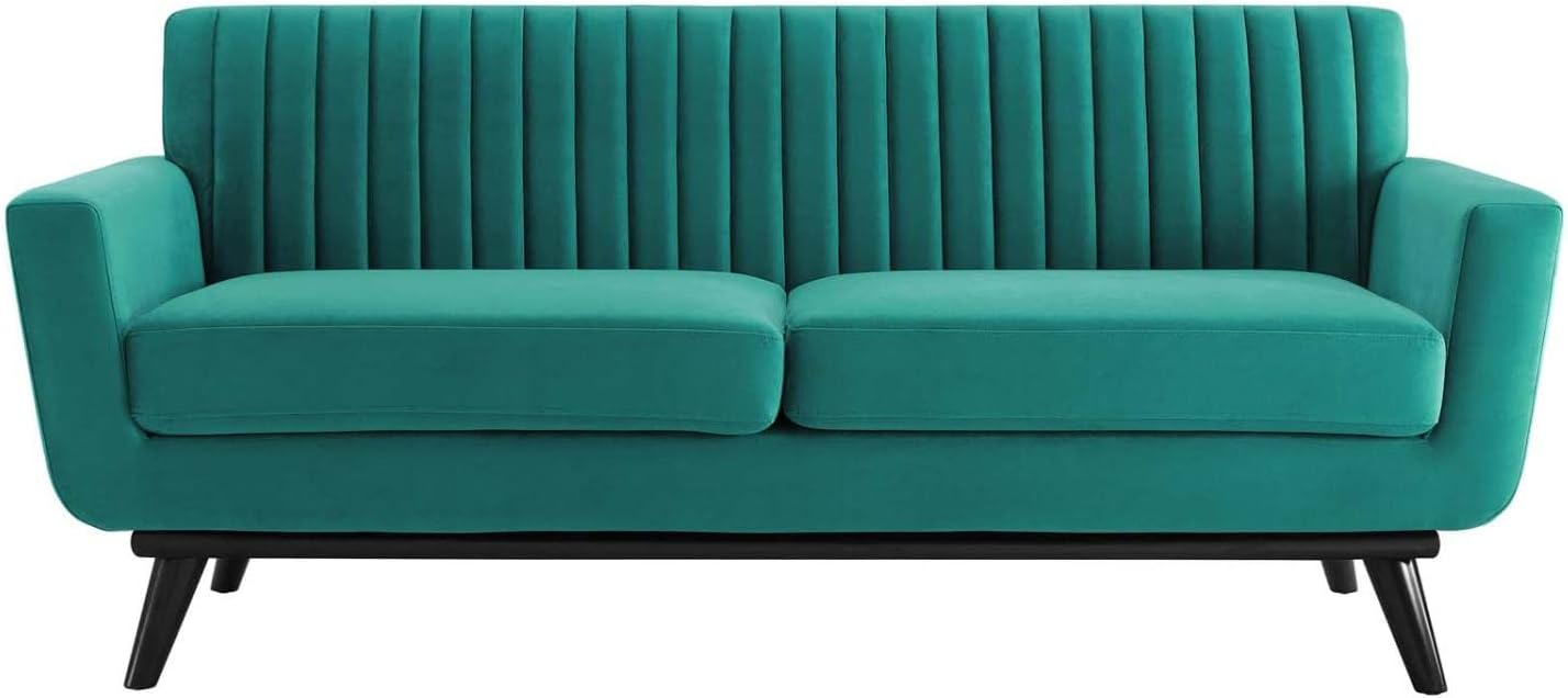 Modway Engage Channel Tufted Performance Velvet Loveseat in Teal