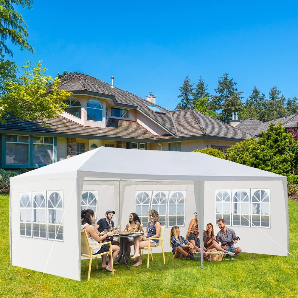 20' x 10' White Pop Up Canopy Tent - Waterproof, Heavy-Duty Iron Tube Frame with PE Cloth Cover, Ideal for Weddings, Parties, and Outdoor Events