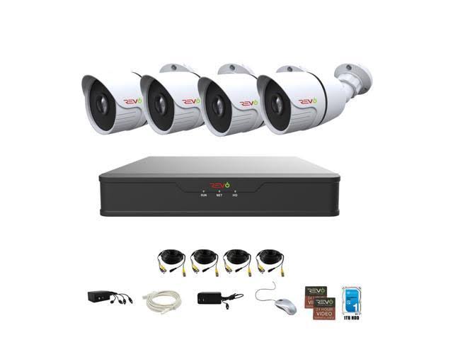 Revo Hybrid 8-Channel 1080p 1TB Smart DVR Security Camera System with 4 Wired Indoor/Outdoor IR Bullet Cameras, Black/White