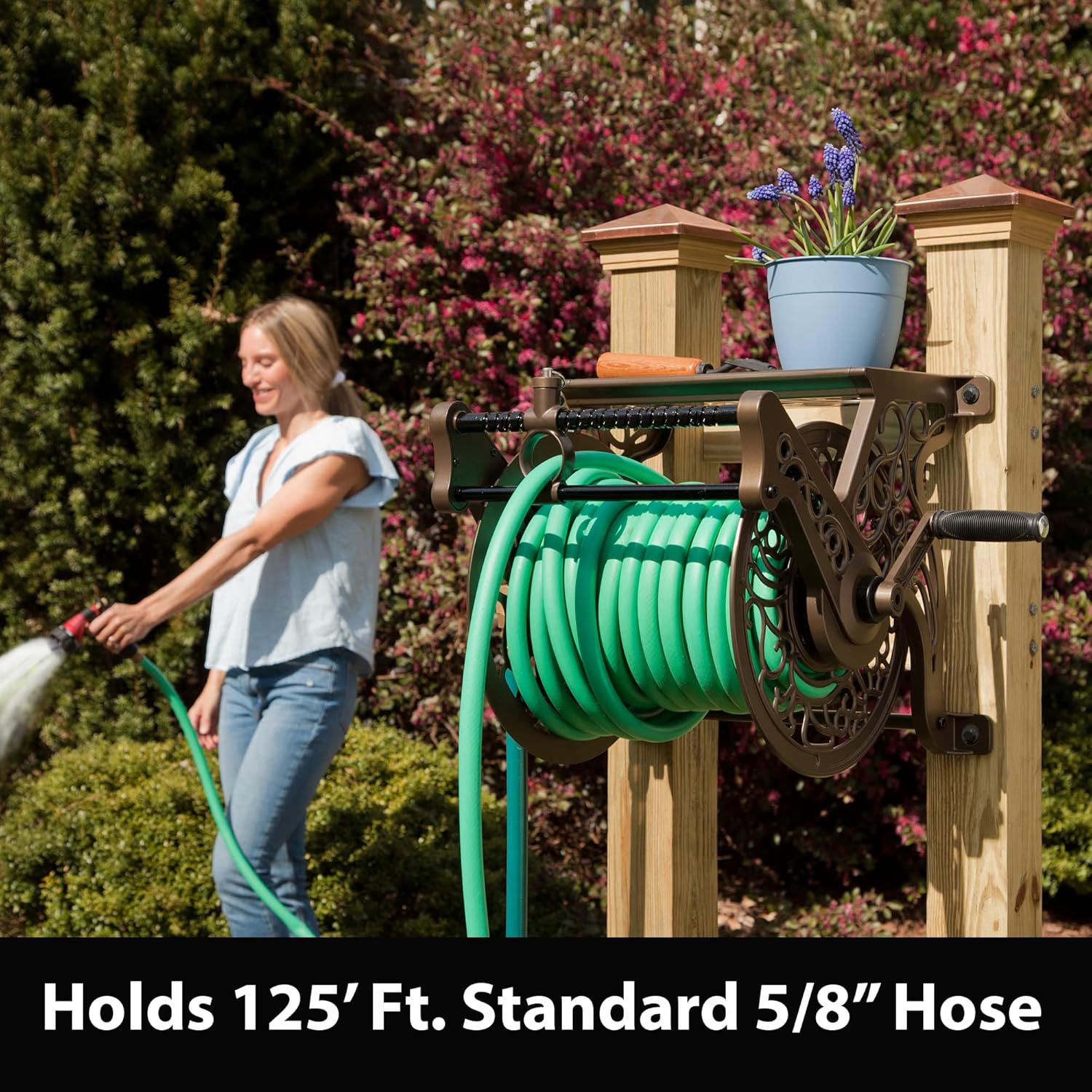 Liberty Garden 707 Decorative Wall Mount Garden Guide Hose Reel, Bronze
