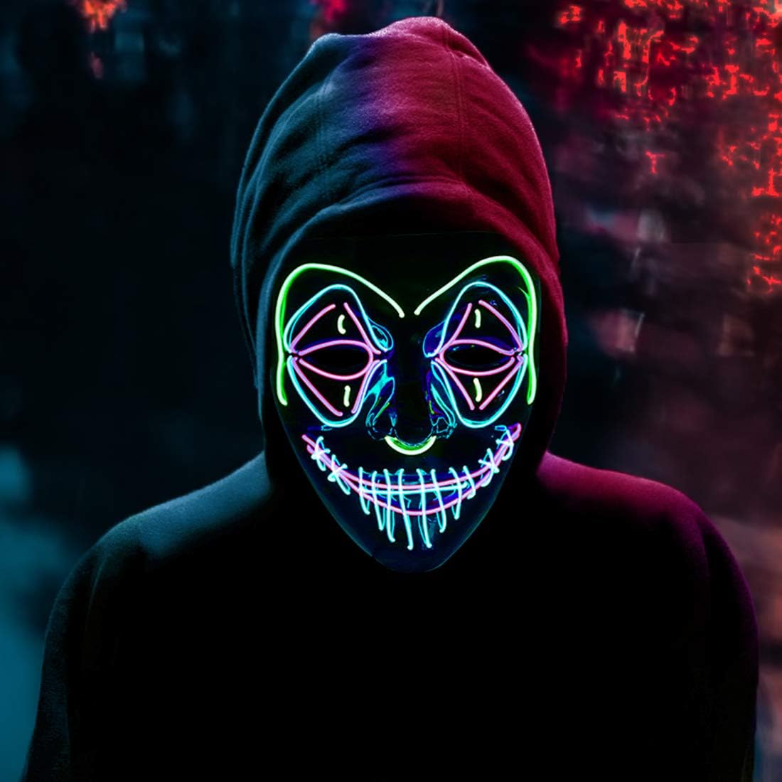 Halloween Mask Light Up, Hacker Purge Mask, Scary LED Mask for Cosplay Costumes Festival Carnival Party Gifts Kids Men Women