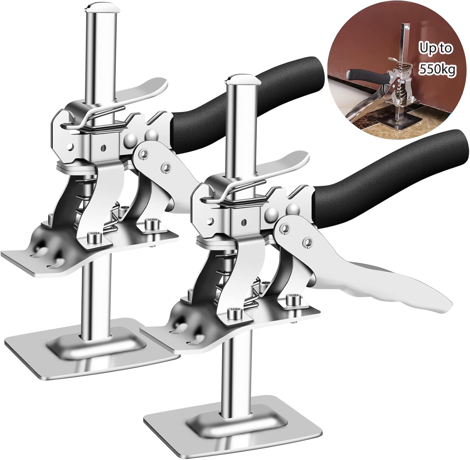Hand Lifting Tool Jack Set, Labor-Saving Arm Jack Solid Metal Handheld Door Cabinet Drywall Lifter Jack, Wall Tile Height Adjuster Tool for Installation of Doors,Windows, Cabinets,Tiles and Etc, 2 Pcs