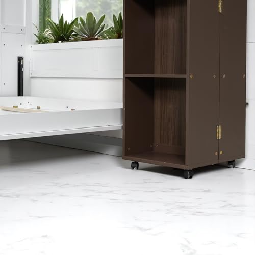 MERITLINE Foldable Hidden Queen Murphy Bed Cabinet with Storage Bookshelf Bookcase, Wood White Murphy Wall Bed with Storage Shelves for Adults (Espresso)