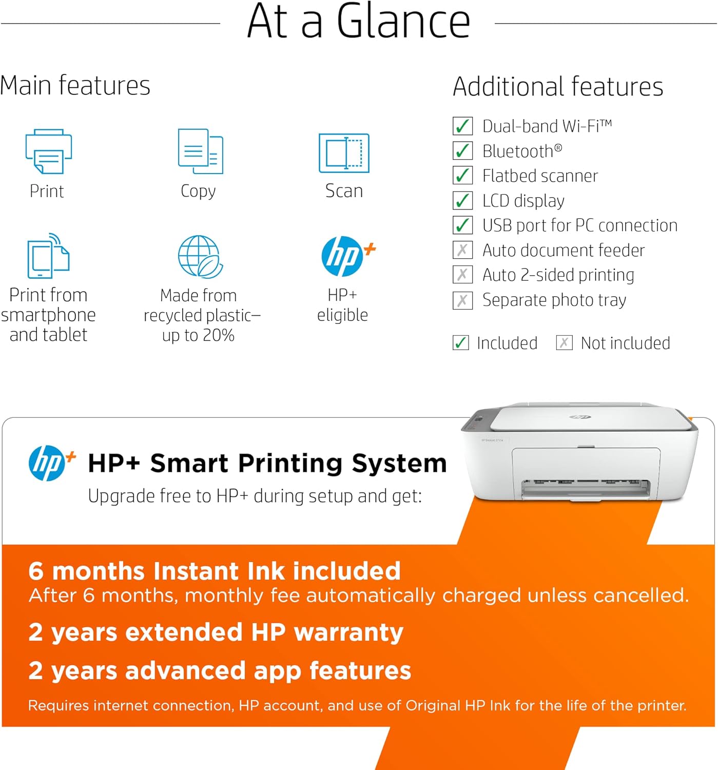 HP DeskJet 2755e Wireless Color All-in-One Printer with bonus 6 months Instant Ink with HP+ (26K67A) Pack of 2
