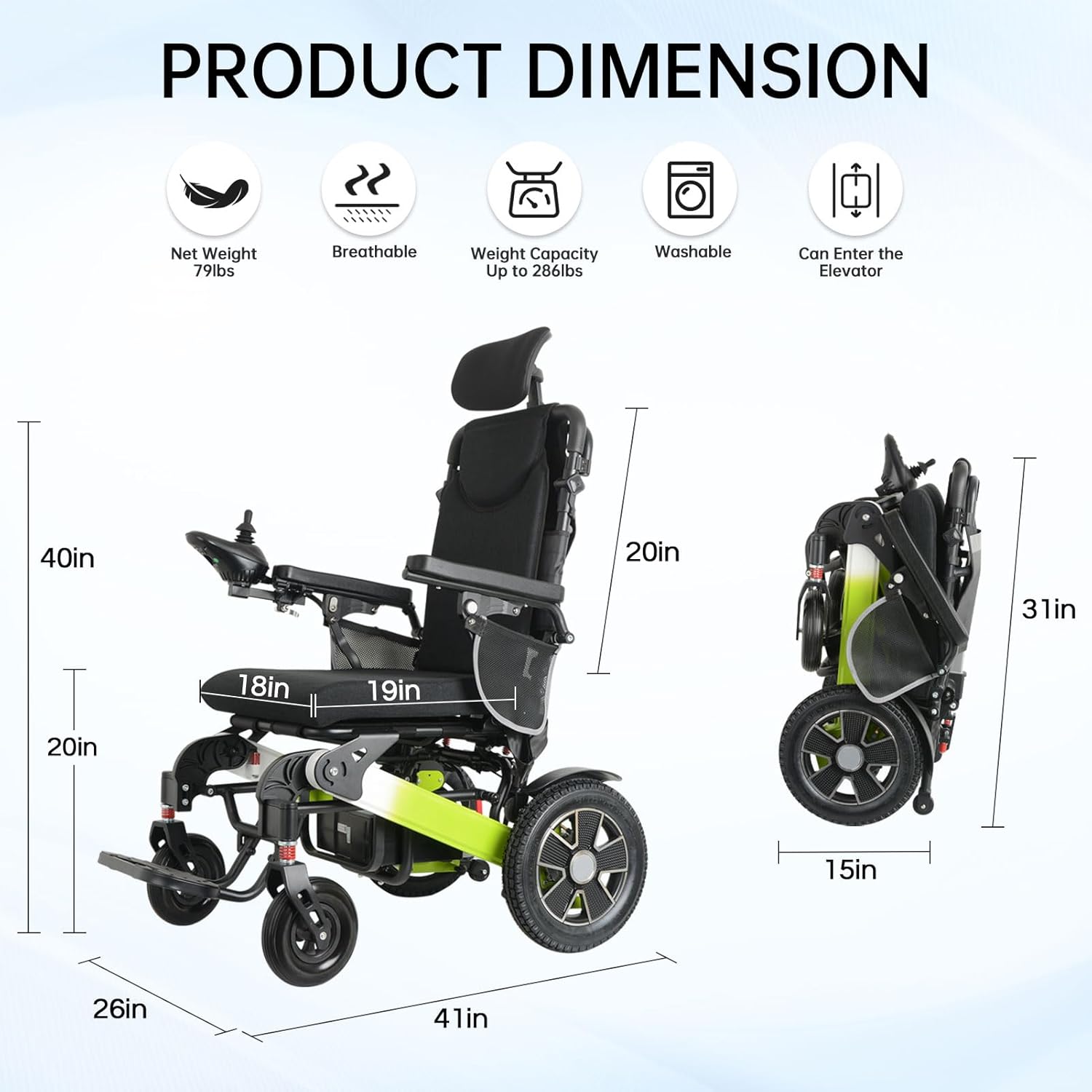 500W Reclining Electric Wheelchair for Adults, 21 Miles Long Travel Range, Intelligent Power Wheelchairs Foldable All Terrain Motorized Wheelchair for Seniors Compact Portable Airline Approved