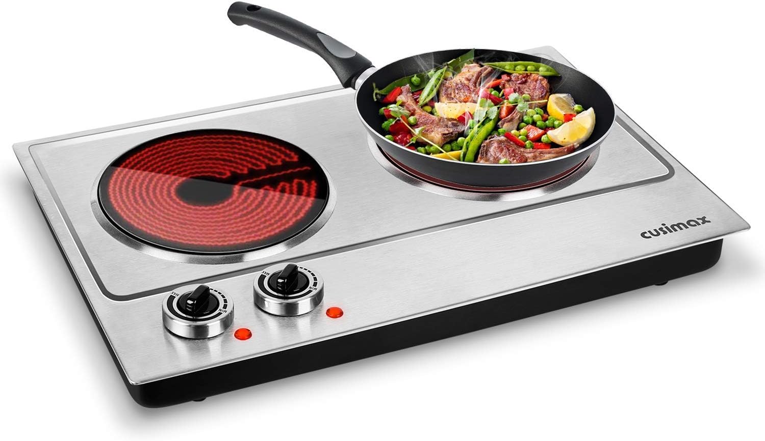 Cusimax Hot Plate Electric Burner Single Burner Cast Iron hot plates for cooking Portable Burner 1500W with Adjustable Temperature Control Stainless Steel Non-Slip Rubber Feet, Upgraded Version