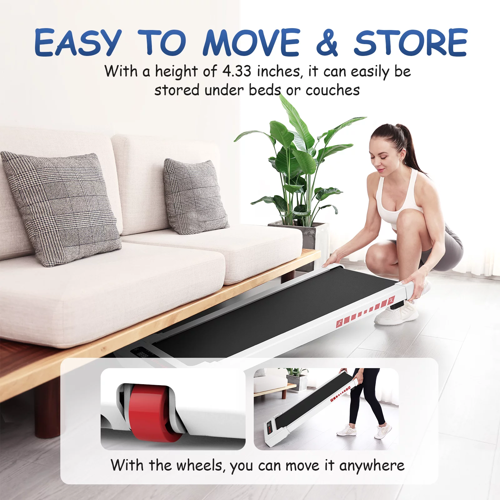 OBENSKY Walking Pad Treadmill Under Desk, White 2.25HP Portable Mini Treadmill w/ Remote Control