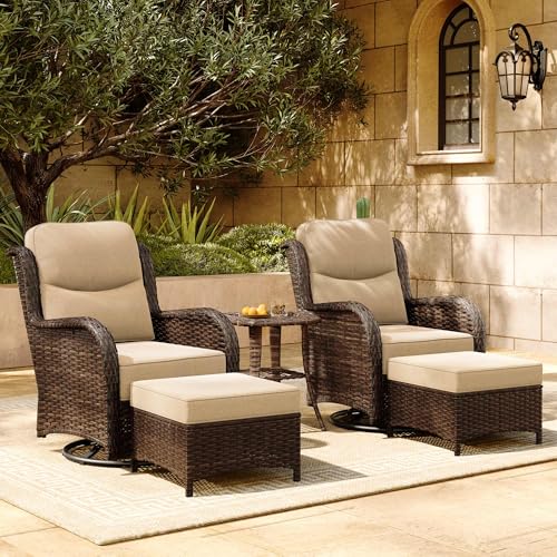 Luxury Patio Furniture Set with 6-inch Thick Cushion, Outdoor Couch and High Back Swivel Rocker Patio Chairs, 7PCS Wicker Conversation Set for Deck, Yard, and Poolside in Blue (V2)