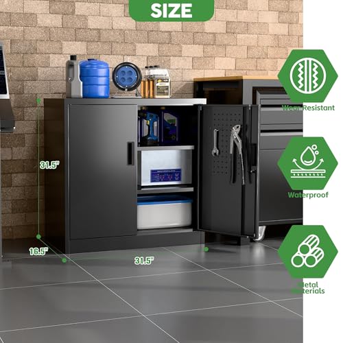 Aobabo Garage Storage Cabinet with Wheels,72" H Metal Storage Cabinet with 2 Doors and 4 Adjustable Shelves for Garage Home, Black,Required-Assembly