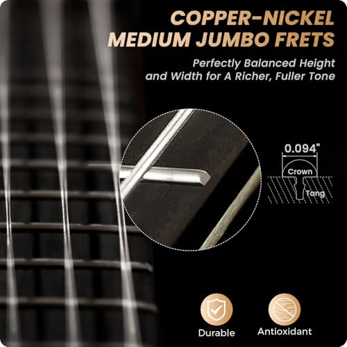 39" Solid Body Electric Guitar: Electric Guitar Kit with Bone Nut, Full Size 6 String Guitars with 24 Frets, Poplar Body AAA Flame Maple Top, Guitarra Electrica with HSS Ceramic Pickup,Black