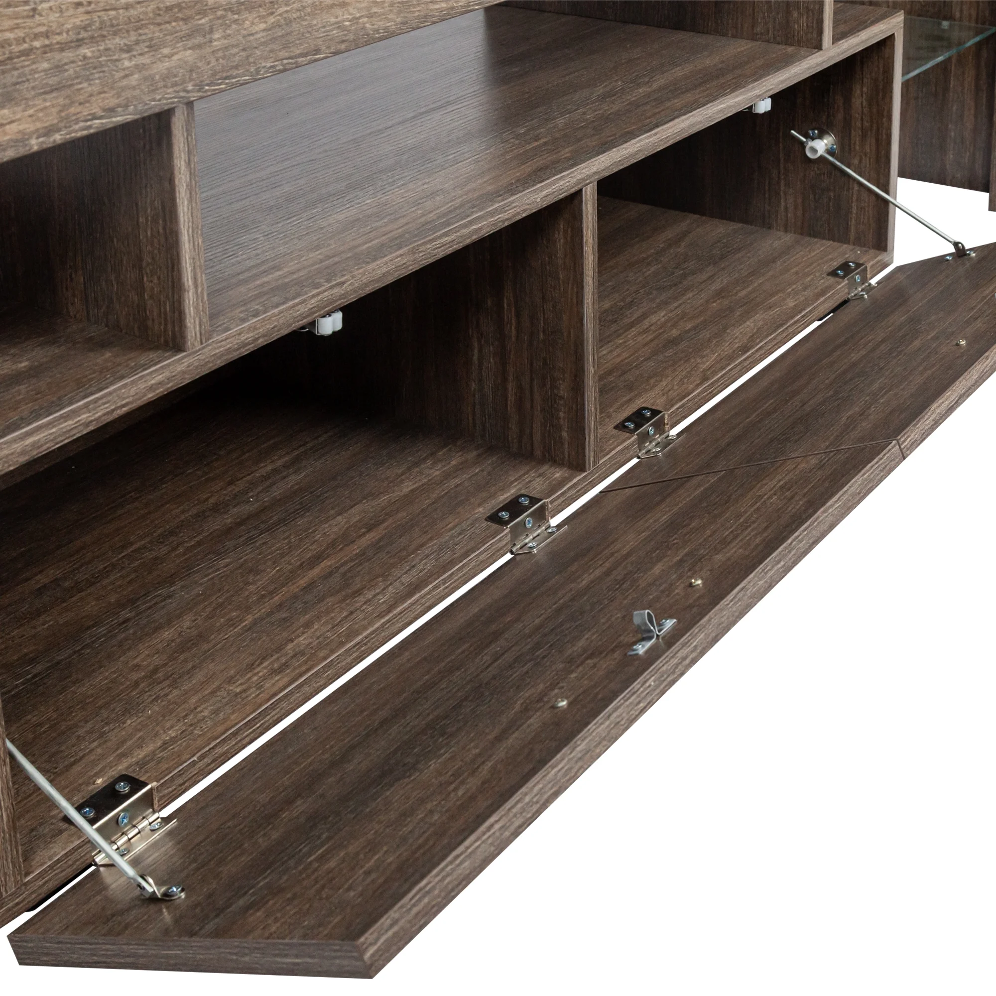 SYNGAR Brown TV Stand for Living Room up to 70" TV, Farmhouse TV Console Table Buffet Cabinet with Storage, Rustic Wooden TV Cabinet with 16-Color LED Lights, Entertainment Center, 63"L×14"W×18"H