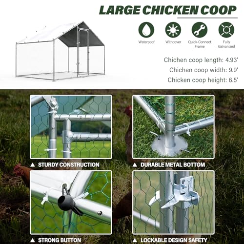 Chicken Coop Large Metal Chicken Run for Yard Walk-in Heavy Duty Chicken Pen with Waterproof and Anti-UV Cover Poultry Cage for Outdoor