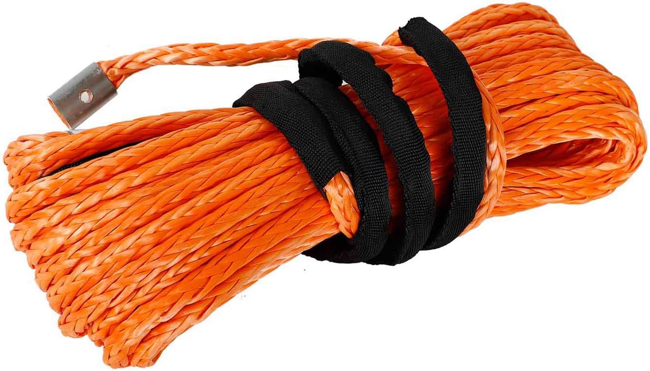 TYFYB 5/16" x 50' Synthetic Winch Rope 20000 LB Capacity Synthetic Winch Rope Line Cable W/Sheath Orange for ATV UTV Pack of 2