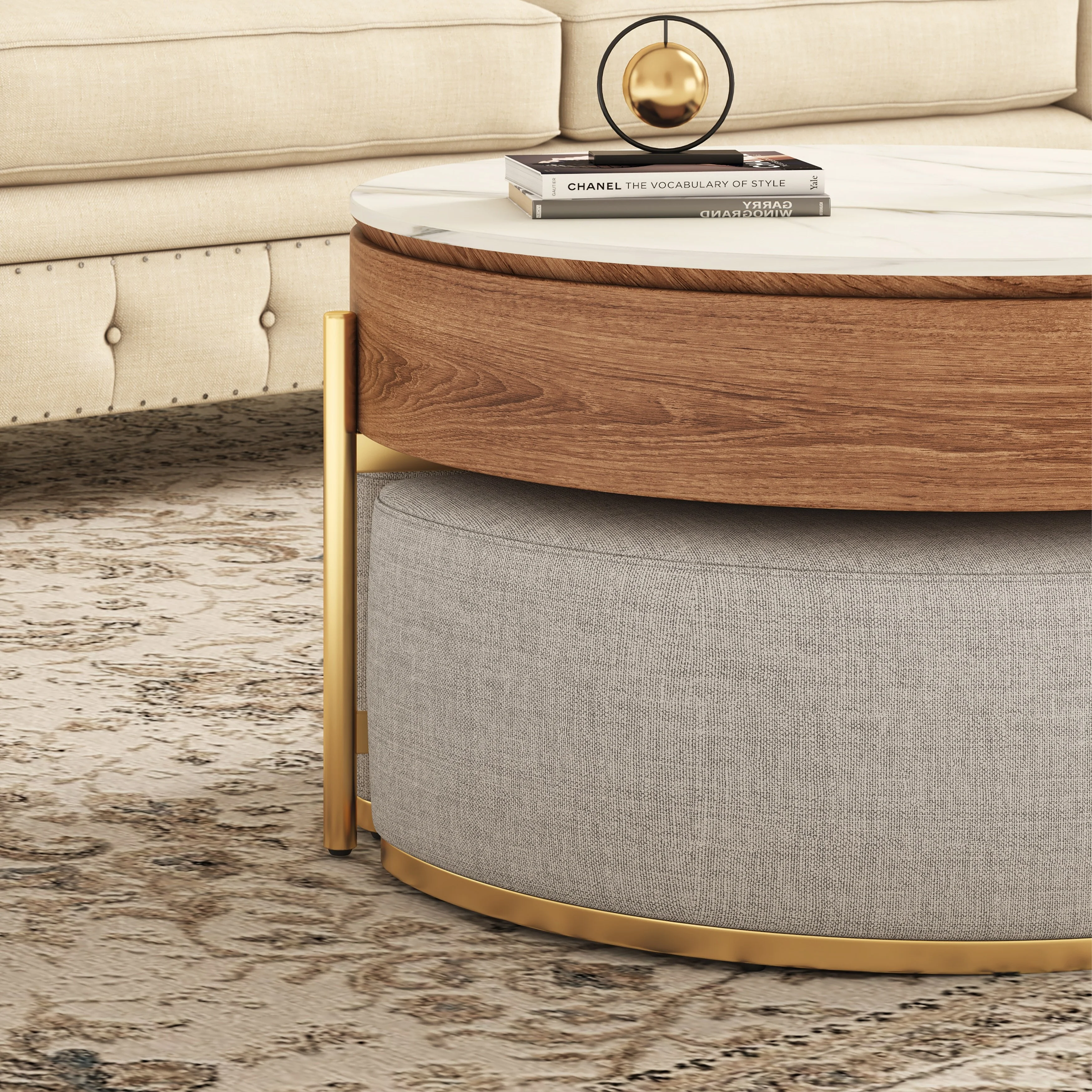Trade Penny LLC Lift Top 3 Legs Nesting Coffee Table with Storage 3 Stools Included - 31'5" x 31'5"