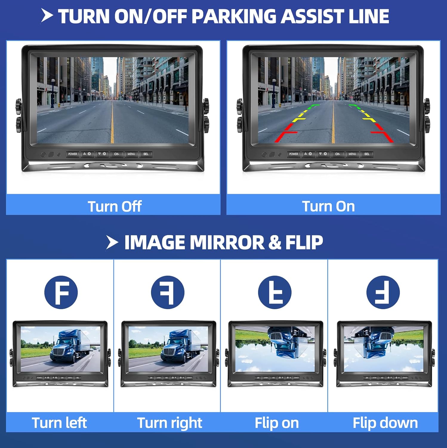 Backup Camera with Monitor Kit 9 Inch HD 1080P Split Screen DVR Monitor Wired Rear View Camera for Cars,Trucks,Pickup,SUVs,Vans Waterproof Super Night Vision Grid Lines 12V-35V