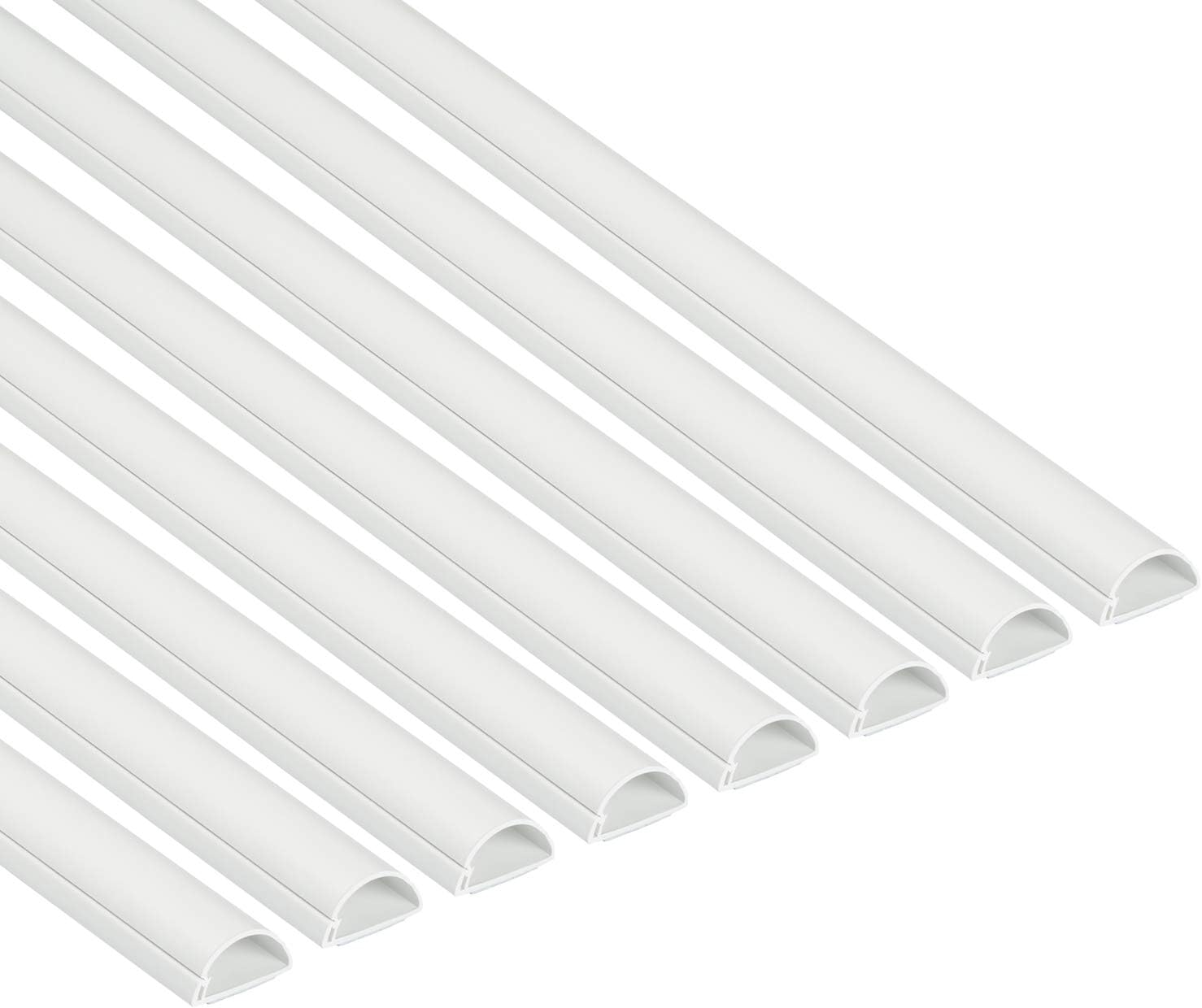 D-Line White Cable Raceway On-Wall Cord Cover, 39 Inch Medium Paintable Channel to Hide and Conceal Cords, Cables, or Wires - Cable Management 0.75 (W) x 0.39 (H), Pack of 8