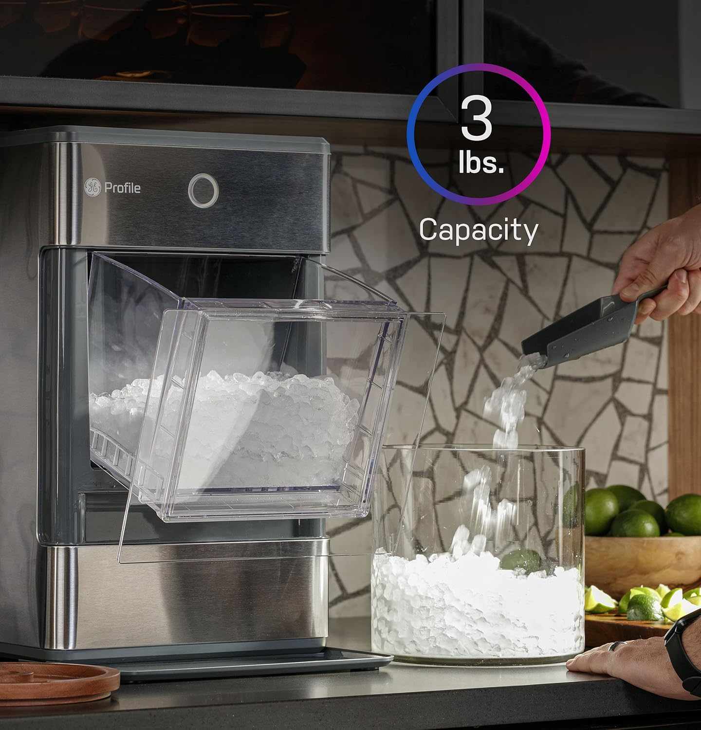 GE Profile Opal | Countertop Nugget Ice Maker | Portable Ice Machine Makes up to 24 lbs. of Ice Per Day | Stainless Steel Finish