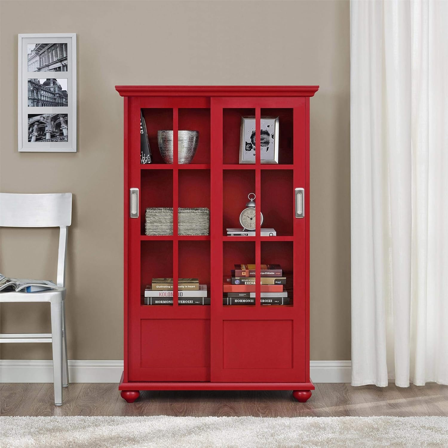 Altra Furniture Altra Aaron Lane Bookcase with Sliding Glass Doors, black