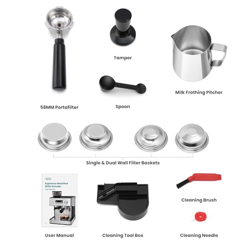 Gevi Espresso Machine with Grinder & Milk Frother, 20 Bar Professional Coffee Maker for Home, Removable Water Tank, Steam Wand, Perfect for Espresso, Cappuccino, Latte